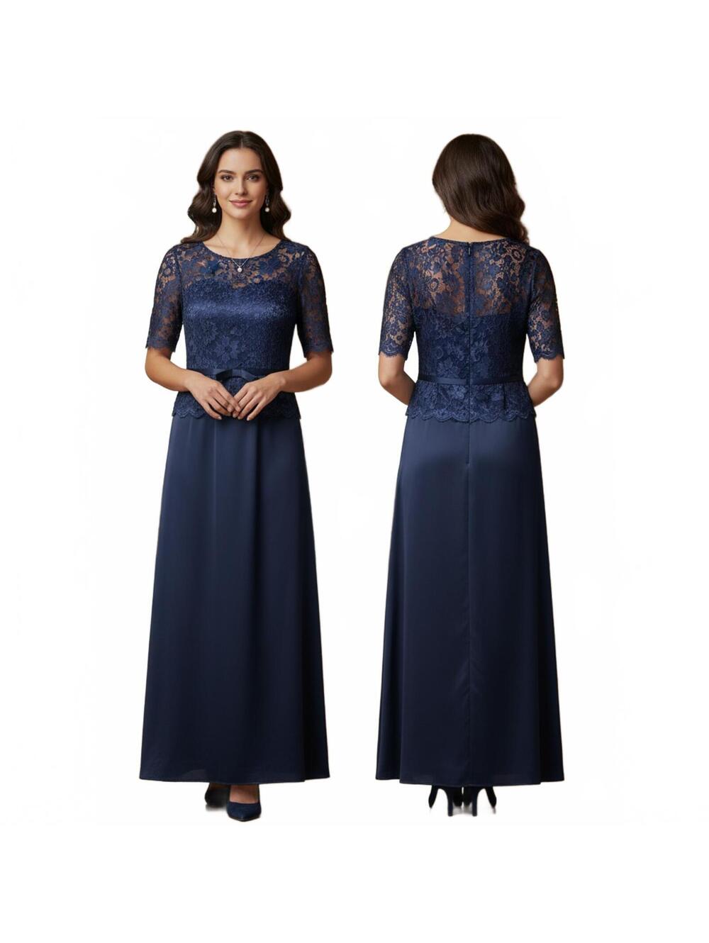 Lace Maxi Dress Elegant Formal Gown Evening Party Special Occasion Blue